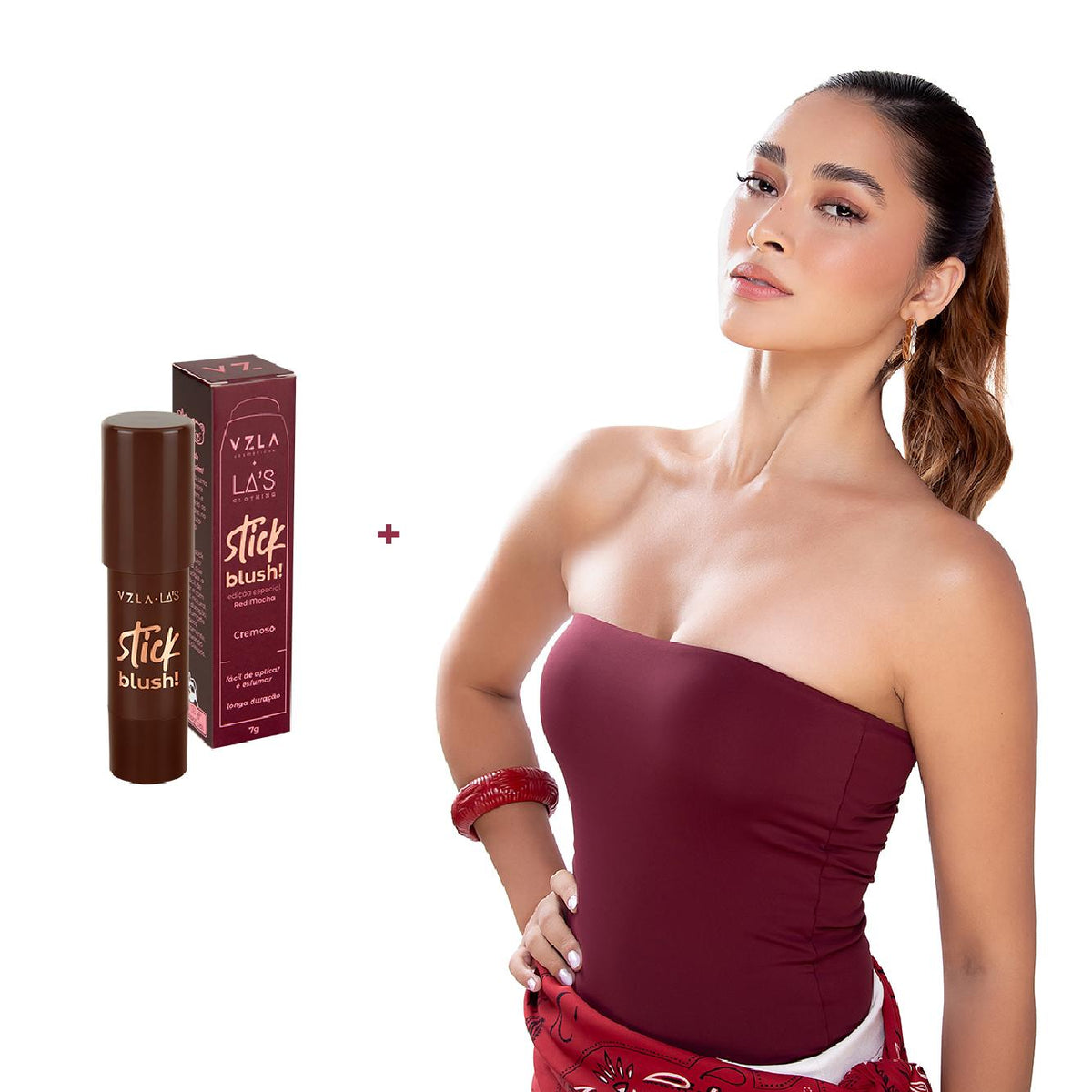 Combo Blusa Lira + Blush Stick Red Mocha Vizzela + La's